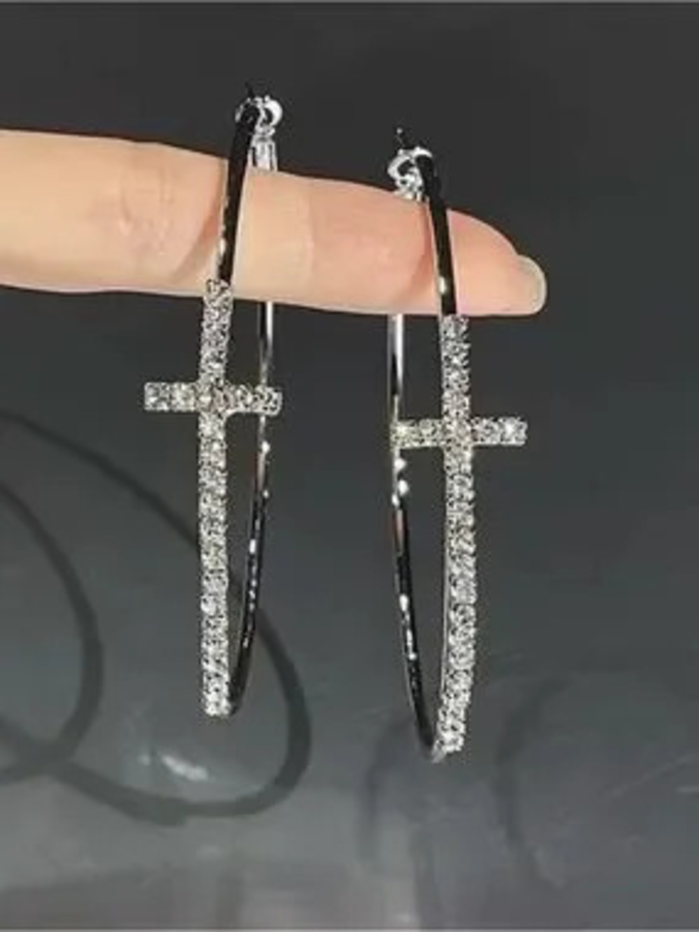 Silver Crystal Cross Hoop Earrings - Women Jewelry